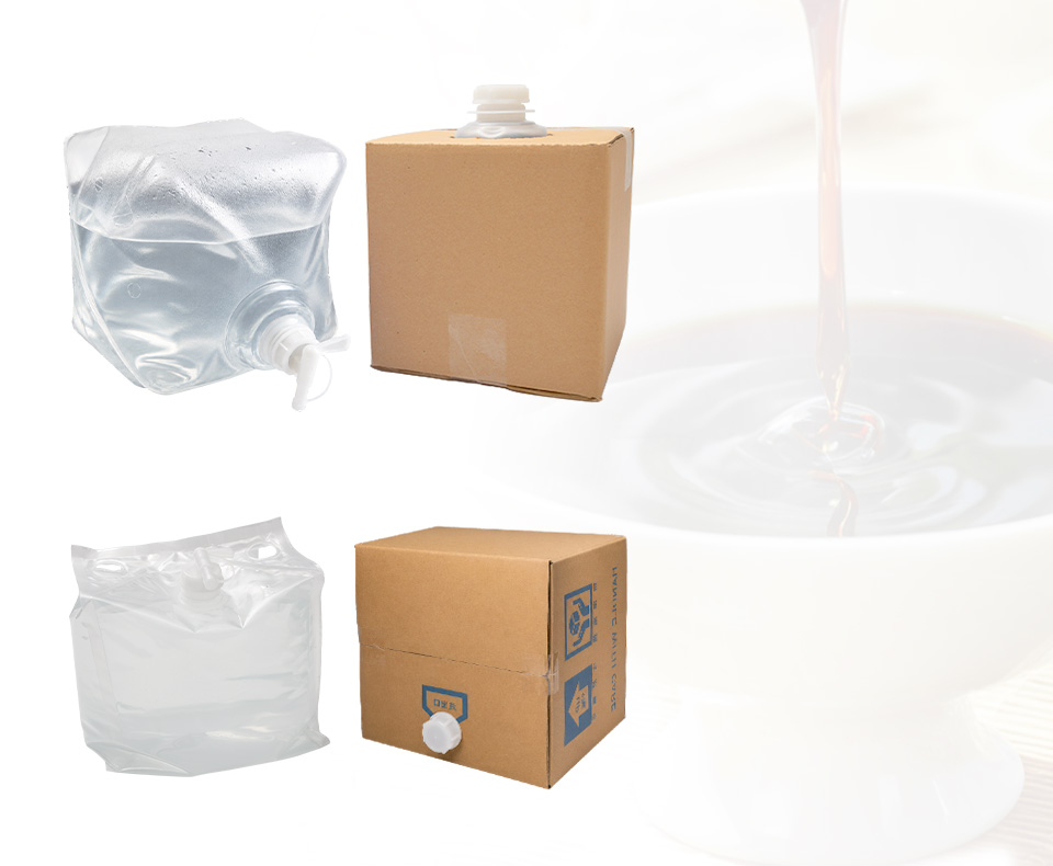 liquid food packaging with cubitainer and cheertainer for sauce and seasoning