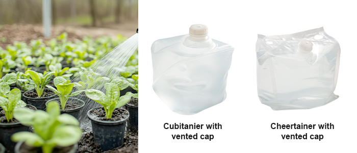 liquid fertilizer packaging with vented cap