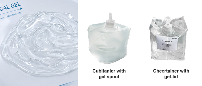 ultrasound gel packaging with Cubitainer and Cheertainer